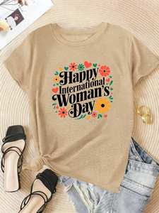 T-shirt per la festa internazionale della donna, da donna, a maniche corte, girocollo, 100% cotone, stampa floreale, stile vintage, top casual primaverile - Product Image 3