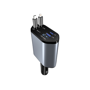 Cargador de Coche Retráctil 4 en 1 Súper Rápido de 120W con Pantalla LED, Cargador de Coche USB Tipo C para Teléfonos Móviles - Product Image 1