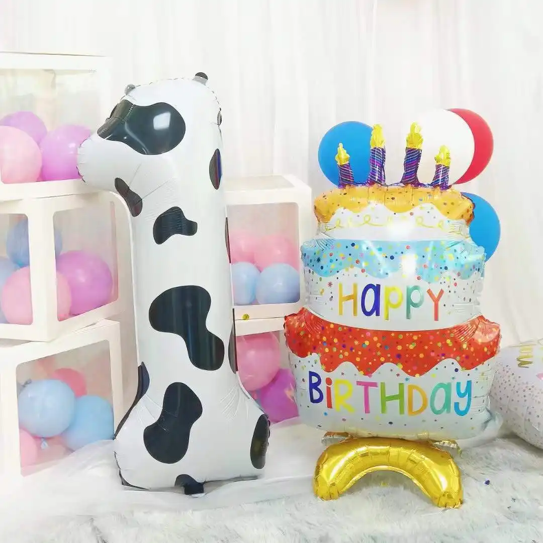 40 Inch Cow Pattern Number Aluminum Foil Balloon Baby Shower Birthday Barnyard Farm Animal Theme Party Decorations