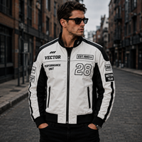 Jaket Tim Balap Retro Amerika Pria Custom OEM Berkualitas Tinggi Model Street Moto Kerah Tegak Tahan Air Anti Angin dengan Tulisan di Bagian Depan