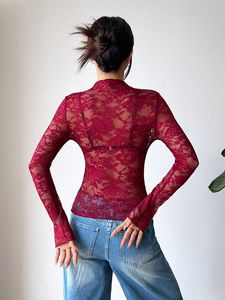 Nuova Sexy Camicetta in Pizzo a Strato Singolo, Maniche Lunghe, Sottile e Aderente per Donne - Product Image 5