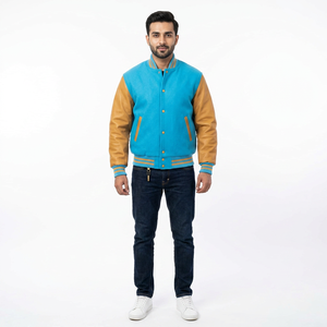 Custom New Men's 100% Cotton Stand Collar Breathable Winter Varsity Jacket with Letterman Design - Product Image 1