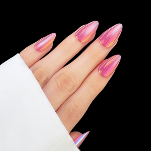 <span class=keywords><strong>Faux</strong></span> ongles populaires à presser, courts, forme amande, rose métallisé effet œil de chat chromé, amovibles - Product Image 4