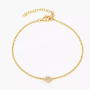 Women Jewelry Gold Plated Cubic Zircon Stainless Steel Chain Bracelets Minimal Round CZ Charm Bracelet Single Diamond Bracelet