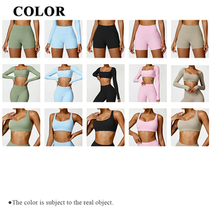 New Lady Fitness Gym Workout <strong>Set</strong> Soft Nude Feeling Fabric <strong>Sports</strong> <strong>Bra</strong> Crop Top Long Sleeve Yoga Shorts <strong>Leggings</strong> <strong>Set</strong> for Women - Product Image 4