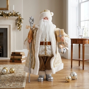 Grand Père Noël en Brocart Champagne Argenté pour Décorations de Noël Navidad - Product Image 1