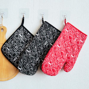 Gants de cuisine en coton résistants à la chaleur, motif couverts rouges et noirs, 17x30cm, pour une utilisation en cuisine - Product Image 4
