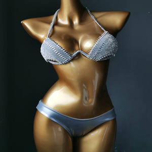 Women's Sexy Bikini <strong>Thongs</strong> 2 Piece Set Backless <strong>Swimming</strong> <strong>Costume</strong> Diamond Tassel Breathable Eco-Friendly Front Logo Nightclubwear - Product Image 5