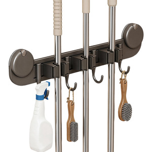 Mop Holder Wall Mount With Hooks For Bathroom Storage Durable No Drill Installation - Product Image 5