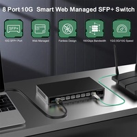 2026 8 Port 10Gb Smart Web Managed SFP+ Switch, 10G Optical SFP+ Ethernet Fanless Homelab Network Switch LACP/VLAN/DHCP Client