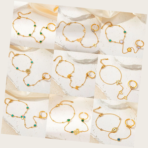 Bijoux étanches en acier inoxydable chaîne de doigt papillon en plaqué or bracelet bracelets de doigt anneau chaîne de main - Product Image 1