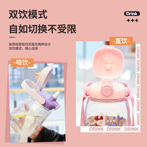 Summer <b>Kids</b> Water Bottle Large Capacity Plastic <b>Cup</b> With Straw Travel Drinkware For Children Cartoon Design - Product Image 1