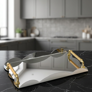 Luxury <b>Stainless</b> <b>Steel</b> Serving <b>Tray</b> with Mirror Finish and Decorative Gold Handles for Home Dining Hotel Restaurant and Tabletop - Product Image 3