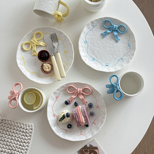 Novelty Bow Ceramic Coffee Mug Cute Bowknot Porcelain Tea Cup and Dessert Plate - Product Image 4