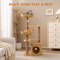 Arbre à chat en rotin personnalisé, tour multi-niveaux pour chat avec paniers en osier et poteaux à gratter en sisal, fabricant OEM ODM