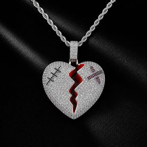 Collar con Colgante de Corazón Roto para Hombre, de Latón con Incrustaciones de Circonita Cúbica, Amuleto de Corazón Frágil, Joyería Creativa de Hip Hop para Raperos - Product Image 5