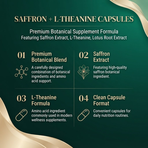 Cápsulas de L-Teanina y Azafrán OEM ODM, 88.5mg, 60 Unidades, Etiqueta Privada al por Mayor - Product Image 3