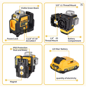 Herramienta Medidor de <span class=keywords><strong>Nivel</strong></span> Láser Verde para Exteriores de Alta Calidad DW089LG, 3 Lados * 360 Grados, Láser Lineal Vertical y Horizontal, con Batería de Litio de 12V - Product Image 4