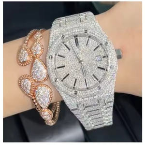 Premium Style Antique Alloy Quartz Moissanite Diamond Moment Watch for <b>Men</b> 5mm Thick Case Elegant Luxury Finish Bright Stones - Product Image 5