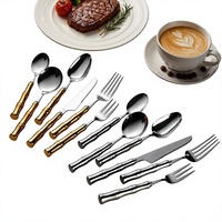 Service de table minimaliste en acier inoxydable 304 avec poignées en céramique style bambou, finition miroir, cadeau d'affaires