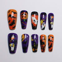 Faux Ongles à Presser Style Français Halloween Effet Effrayant Citrouille Fantôme Maison Hantée Chauve-souris Cercueil Violet Orange (Matériau ABS)