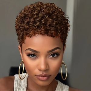 Peluca <span class=keywords><strong>Afro</strong></span> Rizada Corta Estilo Pixie, Rizos Apretados, Color Negro Natural, 180% de Densidad, Hecha a Máquina para Mujeres Negras - Product Image 2