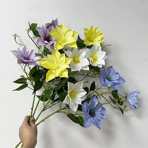 CM-TH151 Vente en gros de <span class=keywords><strong>fleurs</strong></span> artificielles en latex à 3 têtes, toucher réel, <span class=keywords><strong>Clematis</strong></span> violet, pour la décoration de mariage et de fête - Product Image 6