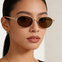 Lunettes de soleil ovales tendance Nerd-Chic en titane, monture or, argent, noir, design minimaliste, protection UV400, pour hommes et femmes, vente en gros OEM ODM