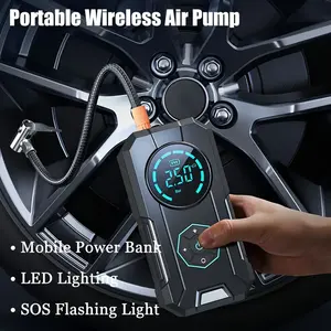 Pompe à air <span class=keywords><strong>sans</strong></span> <span class=keywords><strong>fil</strong></span> portable avec gonfleur pour démarreur de saut HF-1921 avec batterie externe mobile, éclairage LED et lumière clignotante SOS - Product Image 5