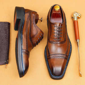 รองเท้าหนังแบบ Brogue สำหรับผู้ชาย หัวเหลี่ยม แบบผูกเชือก หนังแท้ พื้นยาง เหมาะสำหรับใส่ทำงาน ใส่ได้ทุกฤดู - Product Image 3