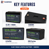 Grosir RANFENG 12.8V 100Ah LiNiMnCoO2 Paket Baterai Lithium 300 Siklus 4 Sel -20~60 untuk Kereta Golf Perahu Penyimpanan Tenaga Surya