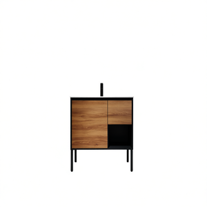 Meuble-lavabo de salle de bain 30 pouces autoportant avec lavabo en gel, tiroirs à fermeture douce et porte, design moderne et contemporain - Product Image 1