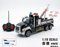 Camion de dépannage semi-alliage télécommandé 4 canaux à forte puissance avec éclairage LED, simulation de voiture de police de sauvetage, jouet