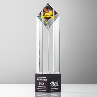 Trophée de luxe sur mesure en cristal avec logo gravé au laser 3D pour récompense d'excellence et souvenir de performance des employés