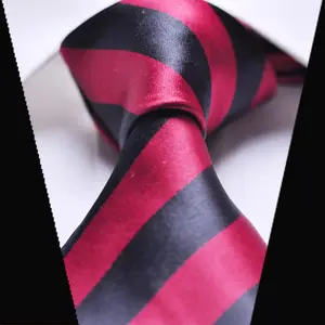Cravate italienne tendance en vente chaude Cravates en polyester rose à rayures de haute qualité pour hommes