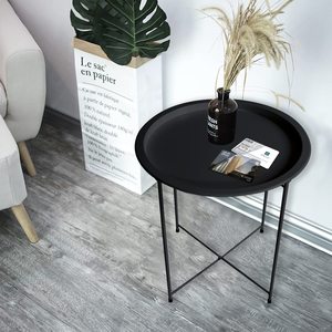 <span class=keywords><strong>Mesa</strong></span> Auxiliar Redonda Negra con Bandeja Plegable, <span class=keywords><strong>Mesa</strong></span> Lateral <span class=keywords><strong>de</strong></span> Metal con Vidrio, <span class=keywords><strong>Mesa</strong></span> <span class=keywords><strong>de</strong></span> Centro Plegable Pequeña para Sofá, Color Cian - Product Image 5