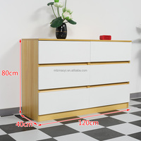 Meubles de chambre à coucher Chêne gris Chêne brillant Chêne doré Bois naturel avec poignées découpées Armoire commode classique moderne à 6 tiroirs