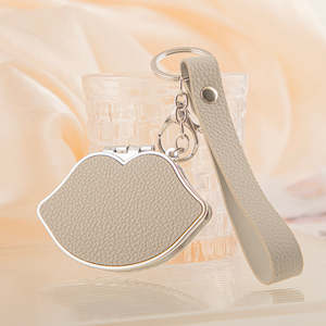 Lip Shaped Metal Frame Plastic <b>Compact</b> <b>Mirror</b> Keychain Double-Sided Folding Silver Finish Travel Pocket Purse Charm - Product Image 5