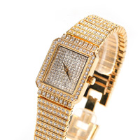 Montre à quartz pour femme, ensemble couple, boîtier carré, cadran pavé de cristaux, affichage à deux aiguilles, bracelet serti de cristaux, brillant