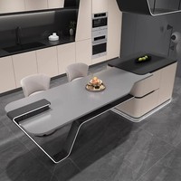 Italienischer Luxuriöser Rechteckiger Insel-Esstisch mit Steinplatte und Integriertem Edelstahl-Ausziehtisch Multifunktional
