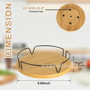 Wooden <b>Spice</b> <b>Rotating</b> Storage <b>Rack</b> Round Turntable Kitchen Countertop Organizer Standing Type Multipurpose - Product Image 4