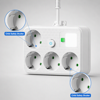 Multiprise murale UE 4 prises avec interrupteur principal et veilleuse LED, en laiton et ABS, pour maison, chambre et bureau
