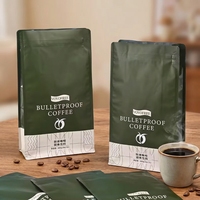 Sacs à café en plastique recyclables à fond plat, imprimés sur mesure, avec valve et fermeture éclair, vente en gros