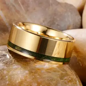 Groothandel Prijs Hot Selling Vergulde Wolfraam Carbide Ring Inlay Groen Hout Voor Mannen Sieraden 14K 18K Vergulde Mannen Sieraden