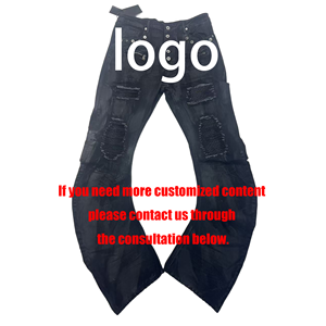 <span class=keywords><strong>Jeans</strong></span> Masculinos e Femininos de Grife Personalizados de Alta Qualidade, Estilo High Street, em Denim Preto Escuro, com Pernas Curvas Enceradas, Modelo Baggy - Product Image 2