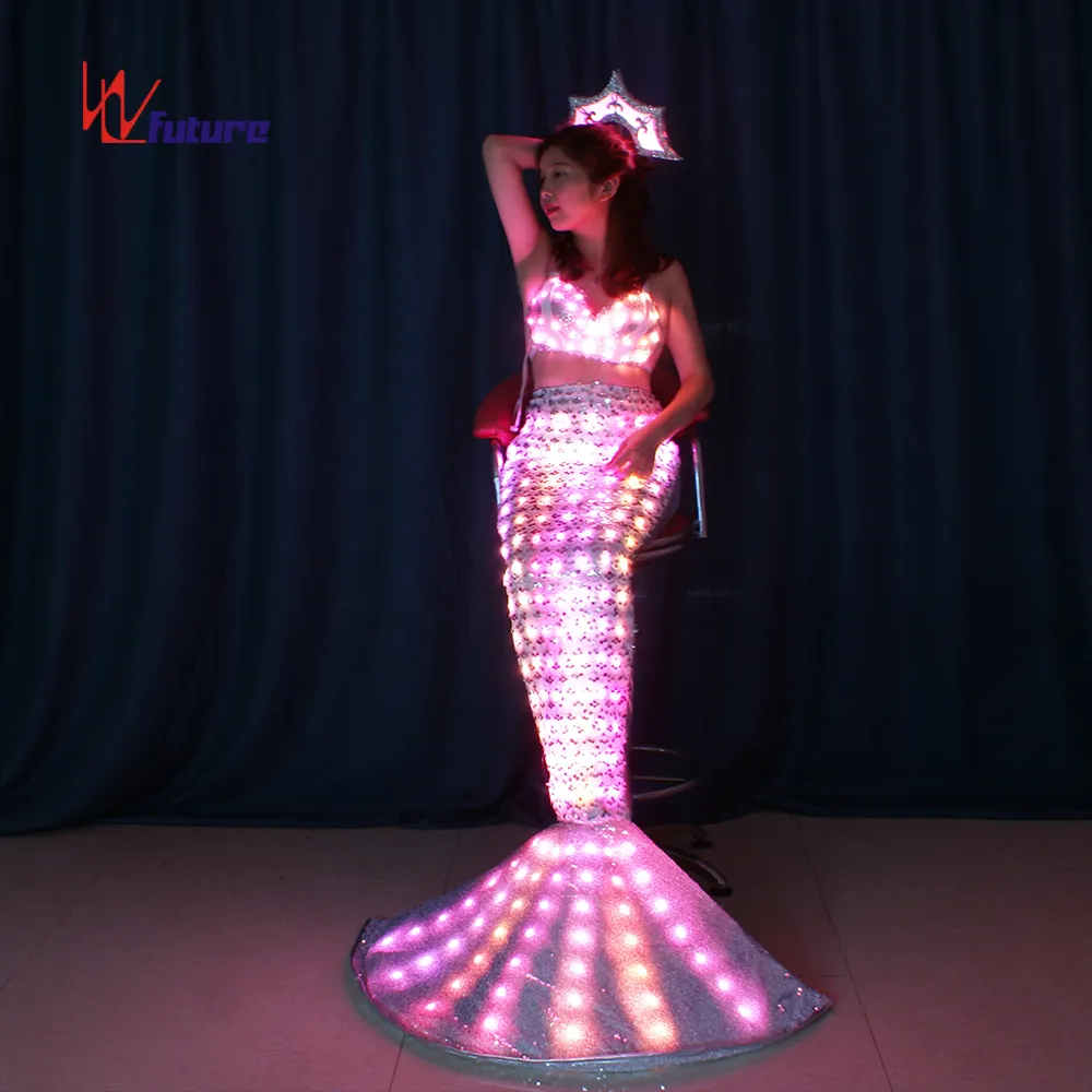 Disfraces de vestido de sirena con luz LED de moda, ropa de neón de fantasía para entretenimiento