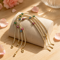 Bracelet tennis en laiton plaqué or 18 carats avec pétales en zircon cubique colorés, fermoir boîte, bijoux pour femmes