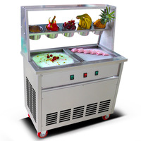 Roestvrijstalen Bevroren Vers Fruit Yoghurt Dubbele Pan Roll Gebakken Ijs Machine
