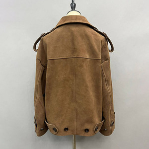 <span class=keywords><strong>Trench</strong></span> Vintage <span class=keywords><strong>oversize</strong></span> in pelle di vacchetta giacca popolare da <span class=keywords><strong>donna</strong></span> in vera pelle scamosciata - Product Image 3