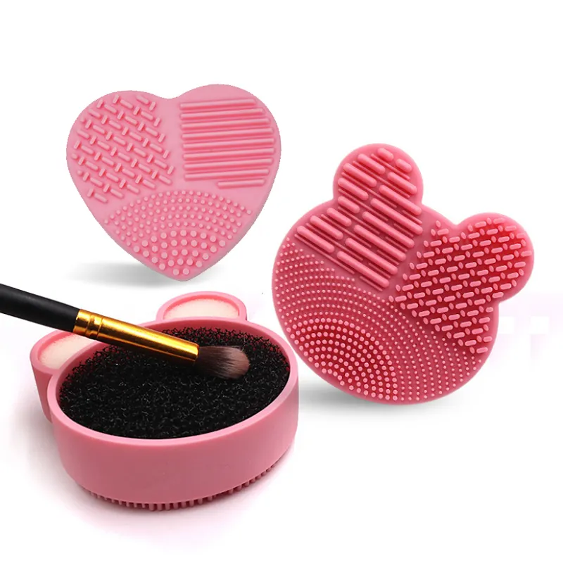 Portable Bear Heart-shaped Makeup Brush Cleaner Dry & Wet Cleaning Box Silicone Makeup Brush and Sponge Cleaner